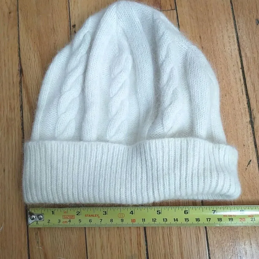 Capelli New York Beanie Hat Girl White Cable Knit Cuffed Angora Lambswool